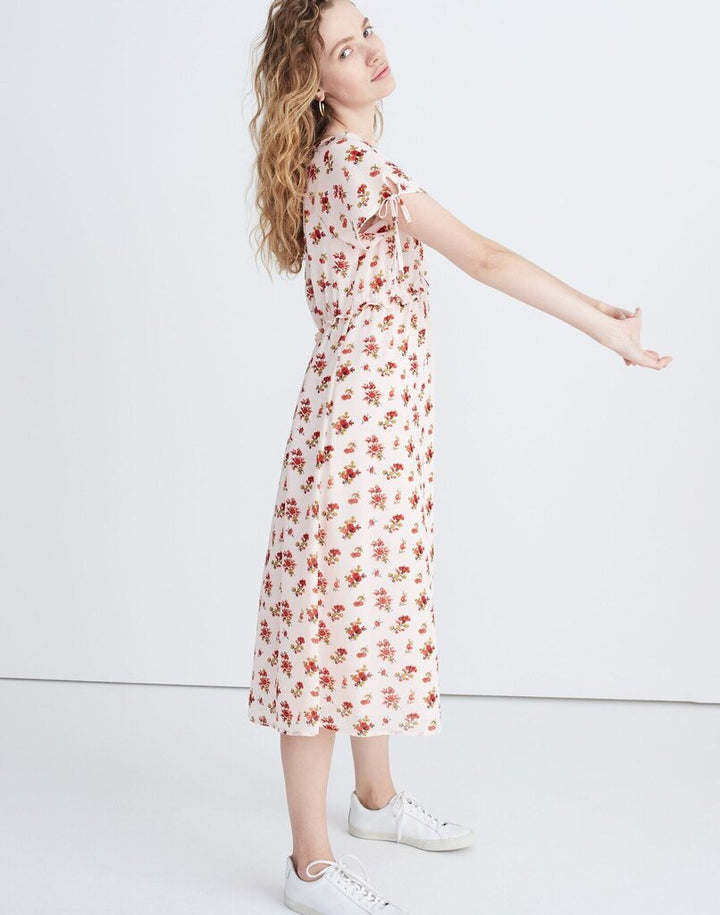 Madewell Tie-Sleeve Ruffle-Waist Midi Dress in Countryside Blooms - Size 2(Retails $138)