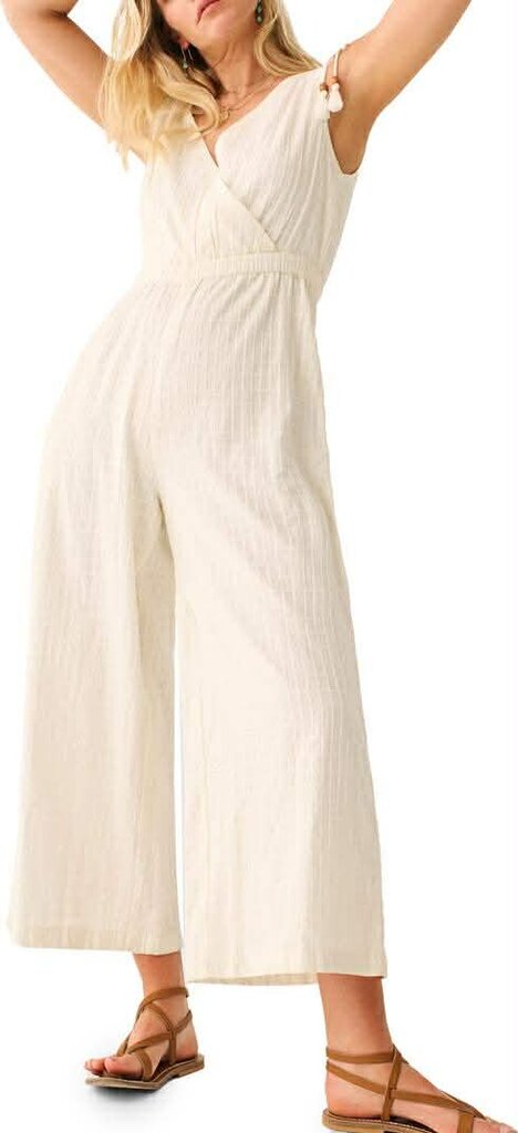 Faherty Rowe Windowpane Sleeveless Wide Leg Jumpsuit - Size Medium