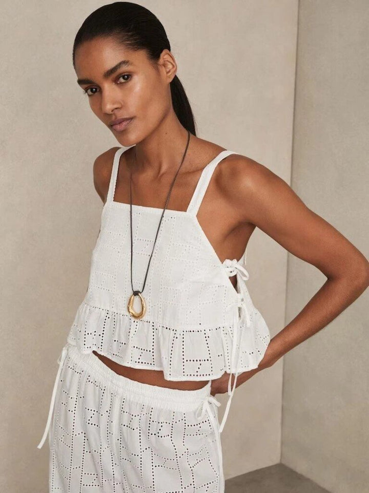 Reiss Poppy Cotton Broderie Cropped Top - Size Medium (Retails for $155)