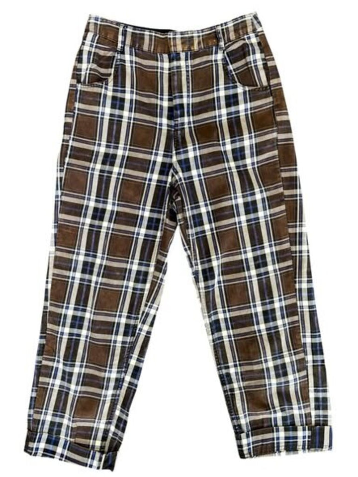 Free People Plaid Distressed Cuffed Pants - Size Small