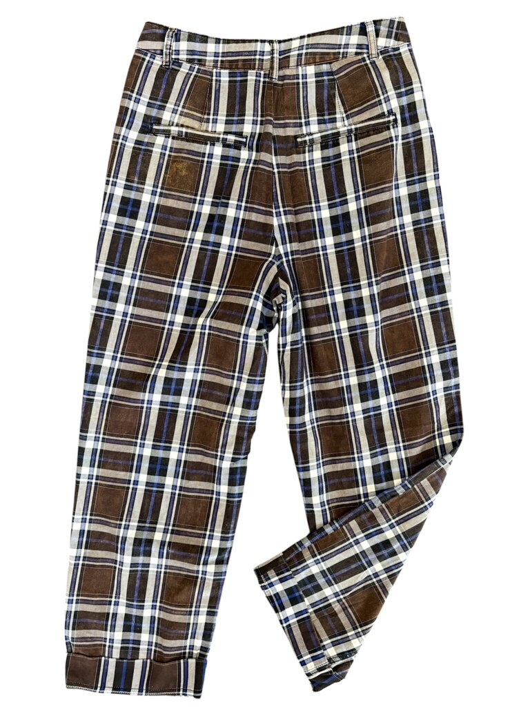 Free People Plaid Distressed Cuffed Pants - Size Small