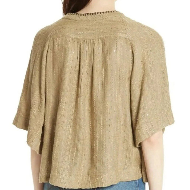 Free People Get Over It Embellished Split-Neck Top - Size Small