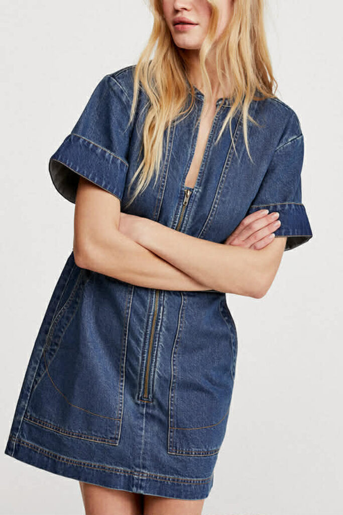Free People Dream On Denim Mini Dress - Size XS (Retails for $148)