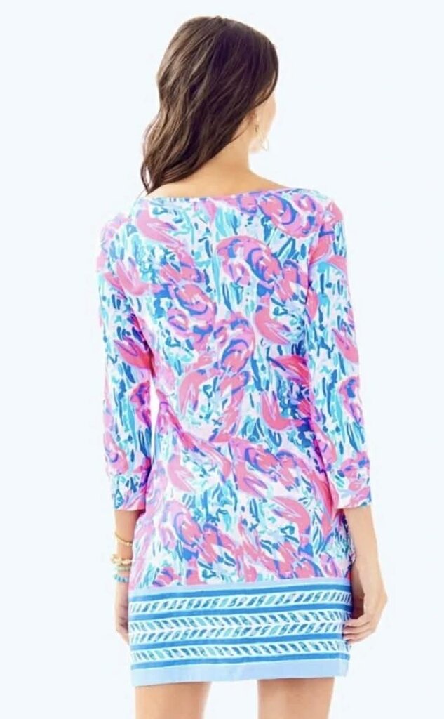 Lilly Pulitzer Marlowe Boatneck T Shirt Dress in Cosmic Coral Cracked Up - Size XS