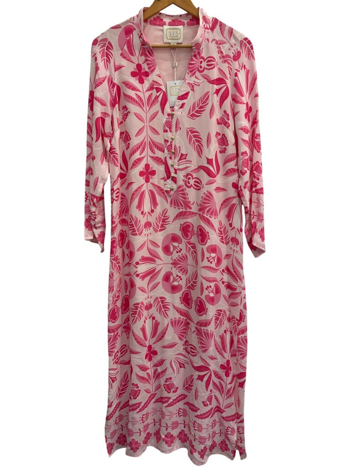 Sail To Sable NWT Caftan Maxi Dress in Blush Geo Floral - Size Medium (Retails for $248)