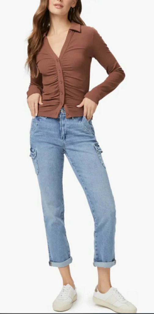 Paige Drew Cargo Pocket Cuffed Ankle Denim Jeans - Size 29