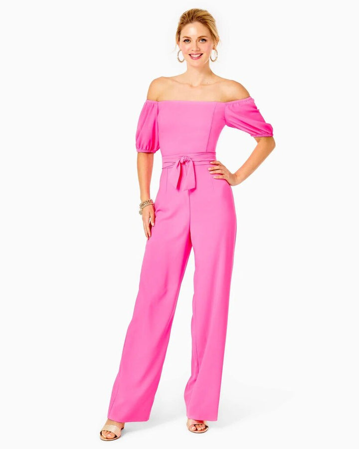Lilly Pulitzer Jada Off The Shoulder Jumpsuit In Pink Isle - Size 2