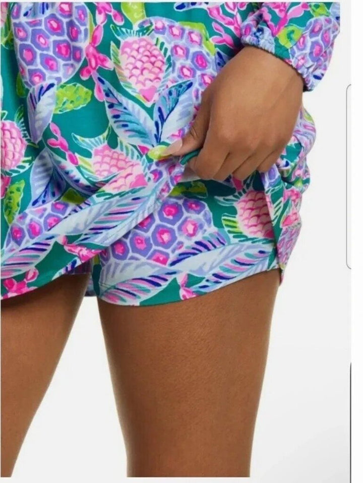 Lilly Pulitzer Lana Off The Shoulder Romper Dress in Maldives Green Turtle - Size Large