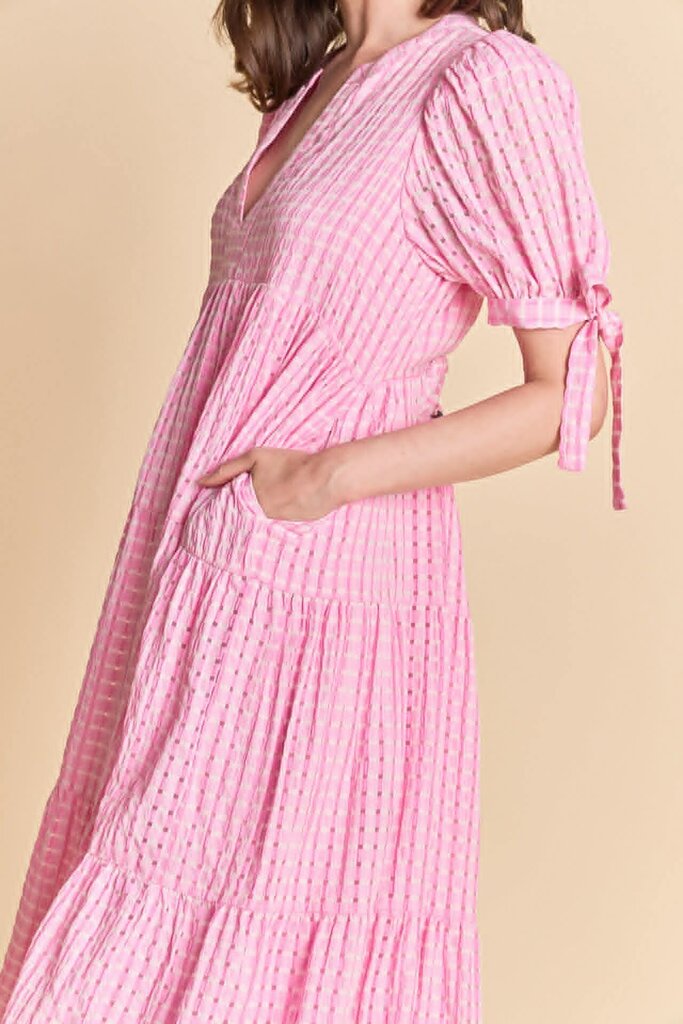 English Factory Gingham Tiered Midi Dress - Size Small