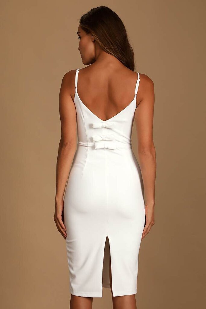 Lulus NWT You're a Gift White Bow Back Bodycon Midi Dress - Size Small (Retails for $79)