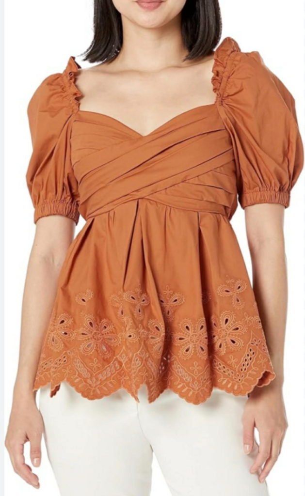 Moon River Puff Sleeve Shirred Smocked Top - Size Small