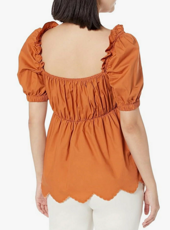 Moon River Puff Sleeve Shirred Smocked Top - Size Small