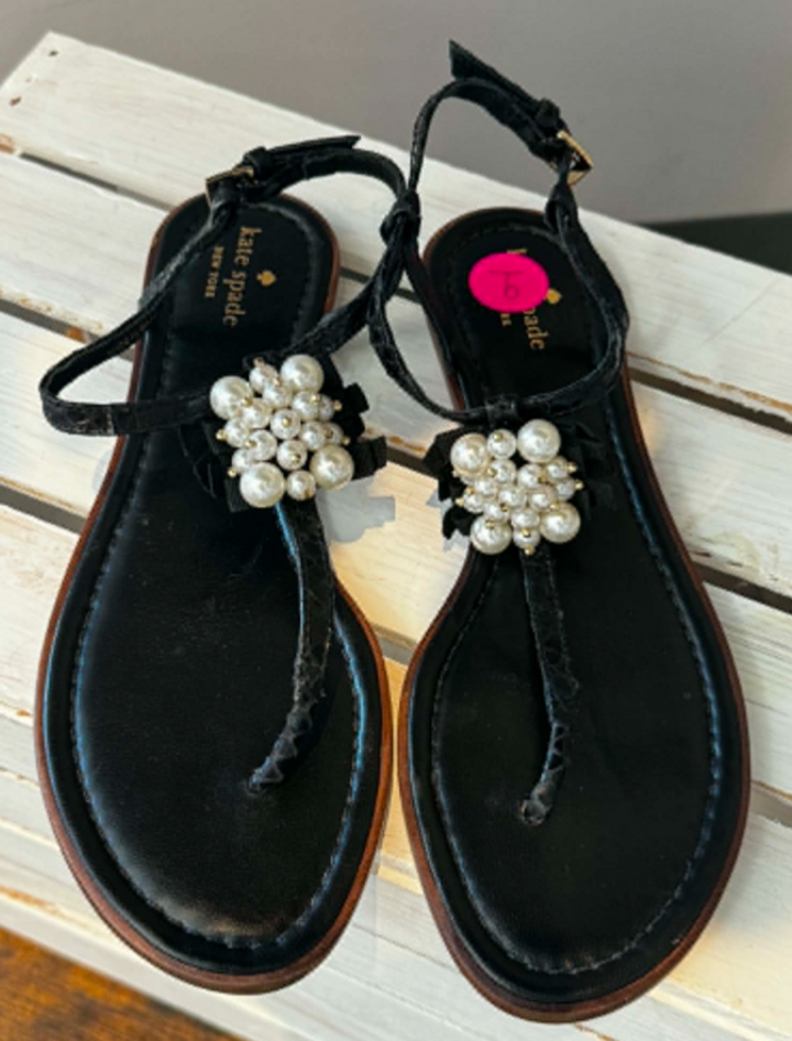 Kate Spade Black Strappy Pearl Sandals - Size 9