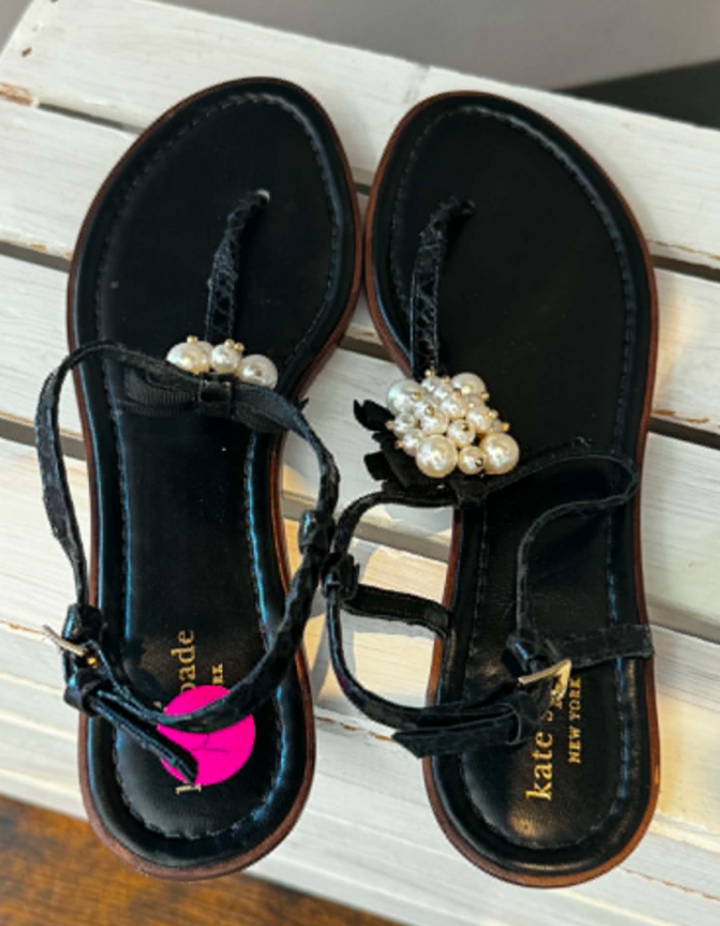 Kate Spade Black Strappy Pearl Sandals - Size 9