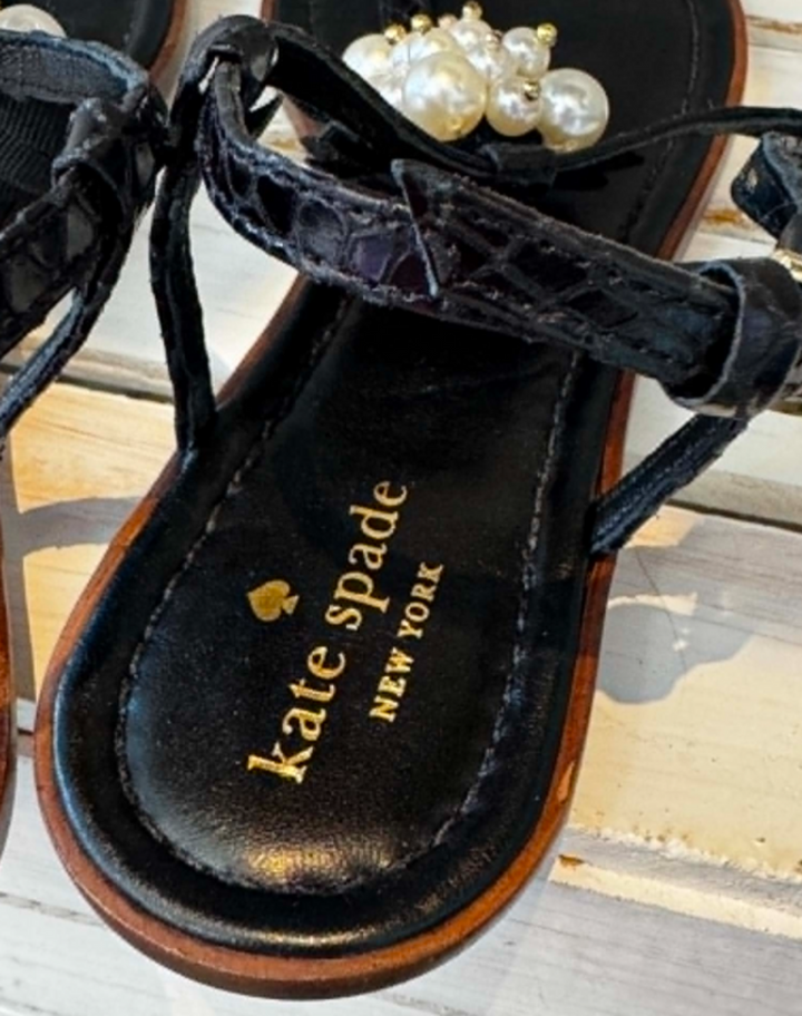 Kate Spade Black Strappy Pearl Sandals - Size 9