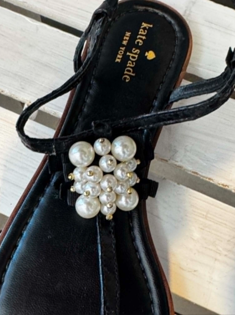 Kate Spade Black Strappy Pearl Sandals - Size 9