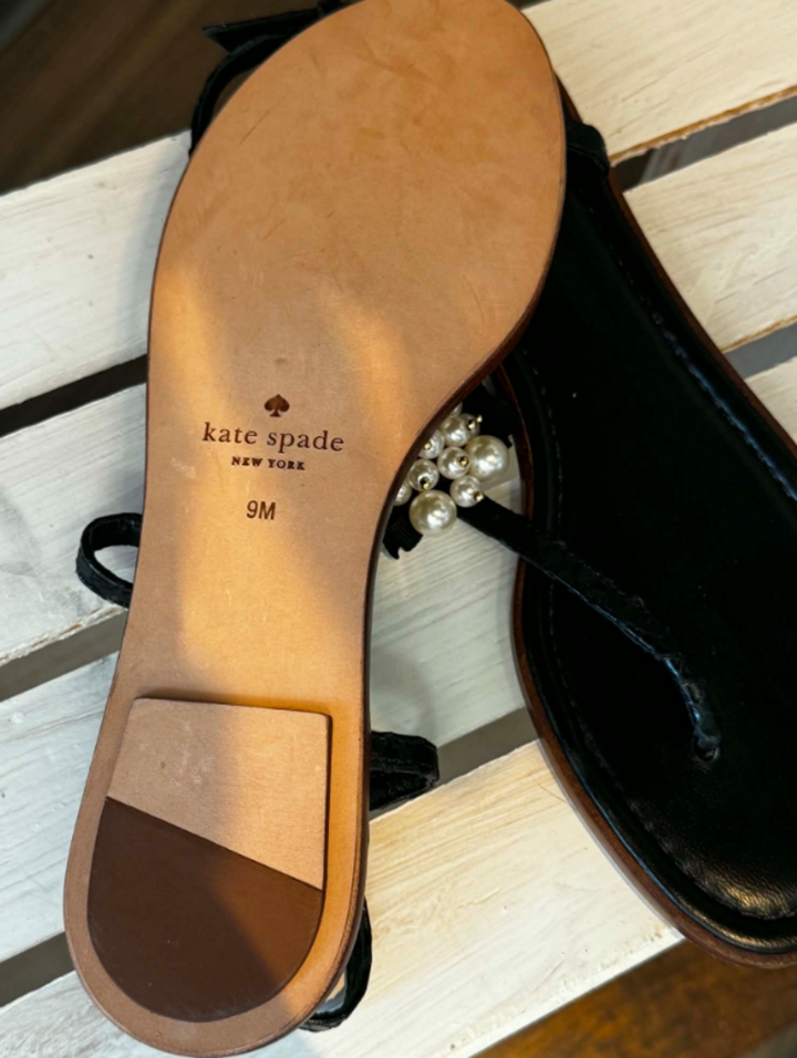 Kate Spade Black Strappy Pearl Sandals - Size 9