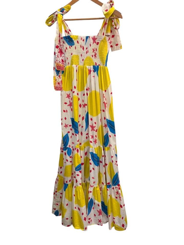 Sheridan French Lemon Smocked Maxi Dress - Size Medium