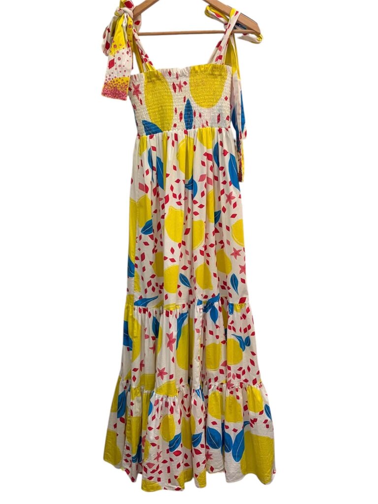 Sheridan French Lemon Smocked Maxi Dress - Size Medium
