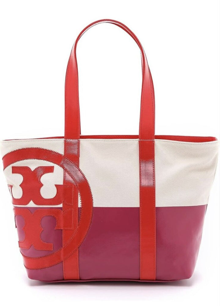 Tory Burch Large Logo Dipped Canvas Tote Red & Pink