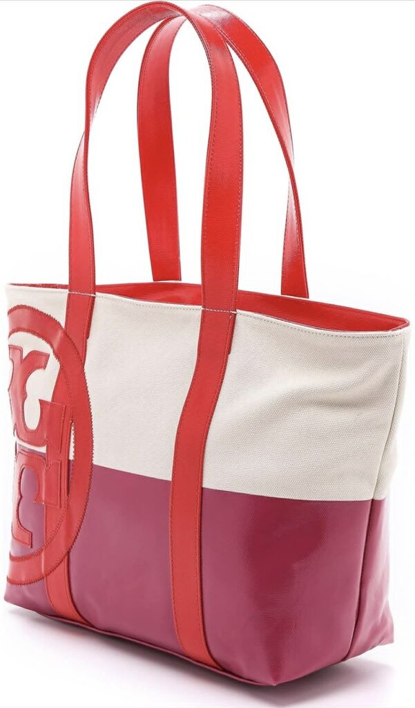 Tory Burch Large Logo Dipped Canvas Tote Red & Pink
