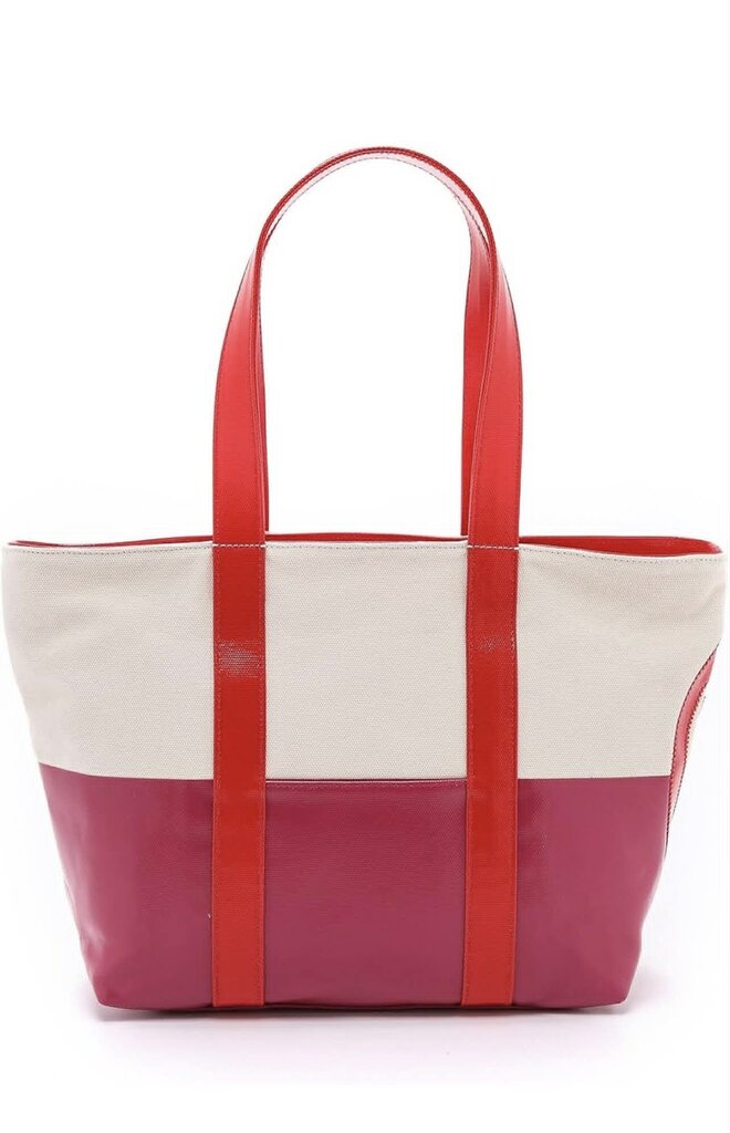 Tory Burch Large Logo Dipped Canvas Tote Red & Pink
