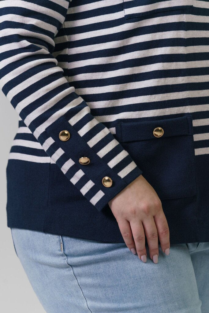 Nic + Zoe NWT Striped City Charm Cotton Knit Blazer in Indigo Multi - Size 2X