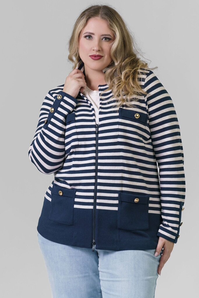 Nic + Zoe NWT Striped City Charm Cotton Knit Blazer in Indigo Multi - Size 2X