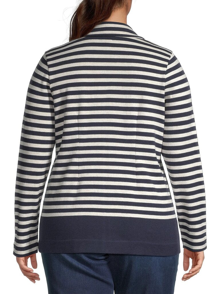 Nic + Zoe NWT Striped City Charm Cotton Knit Blazer in Indigo Multi - Size 2X