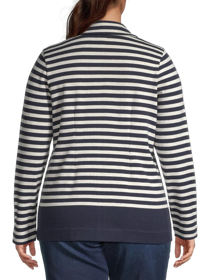 Nic + Zoe NWT Striped City Charm Cotton Knit Blazer in Indigo Multi - Size 2X