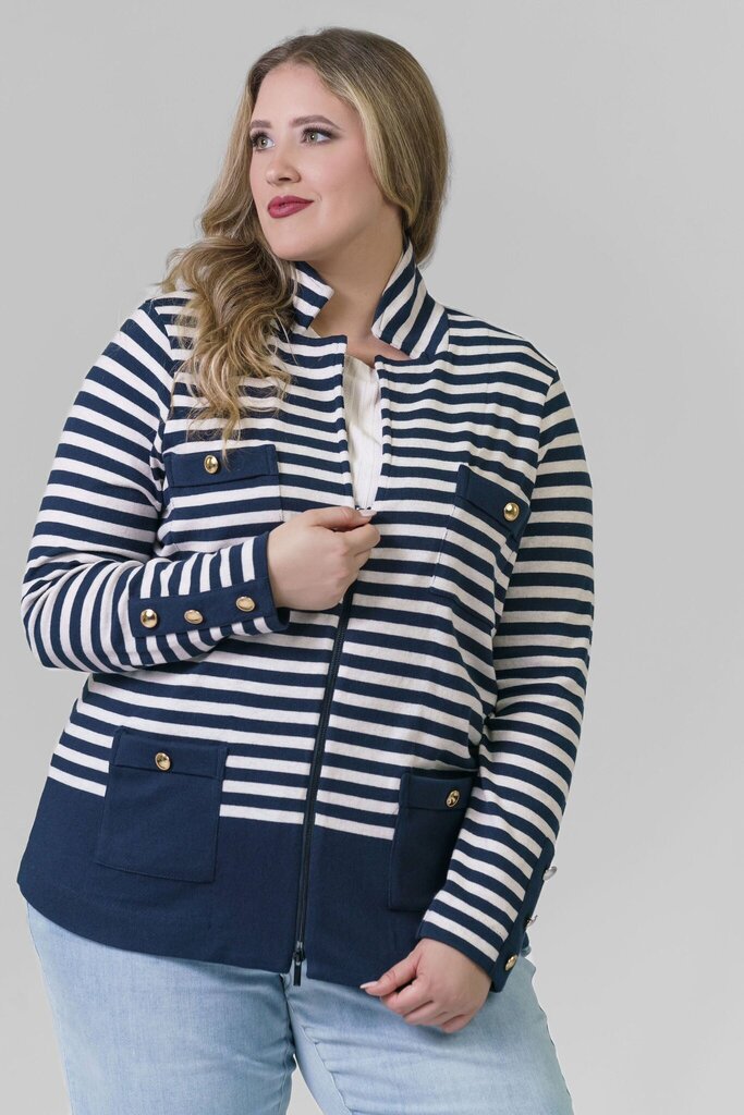 Nic + Zoe NWT Striped City Charm Cotton Knit Blazer in Indigo Multi - Size 2X