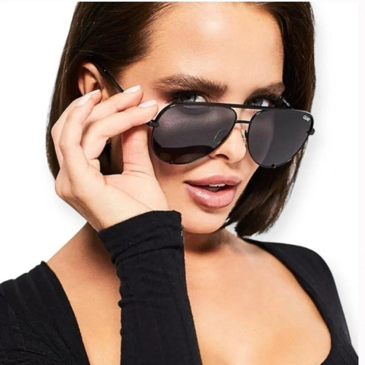 Quay High Key Aviator Sunglasses in Black/Smoke
