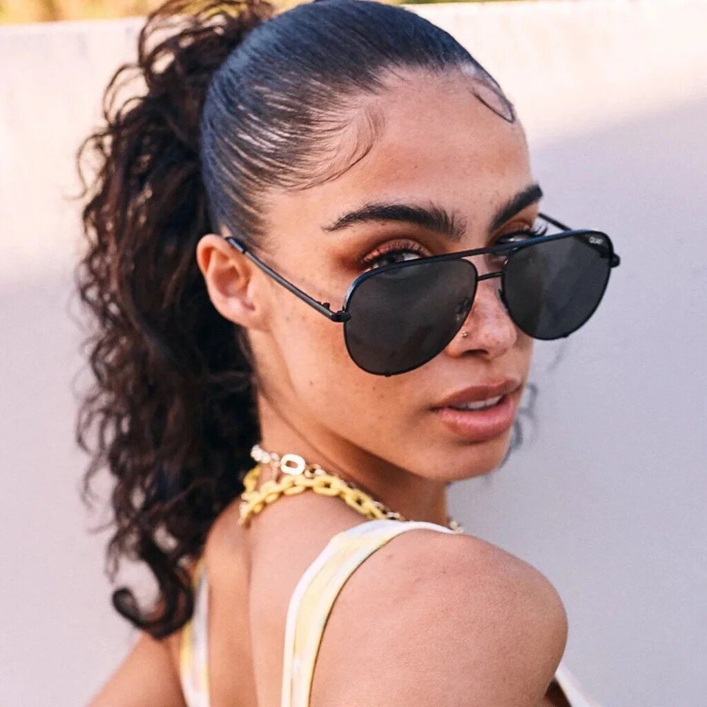 Quay High Key Aviator Sunglasses in Black/Smoke