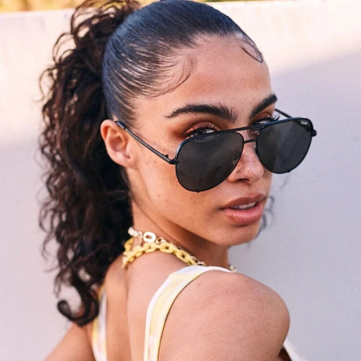 Quay High Key Aviator Sunglasses in Black/Smoke