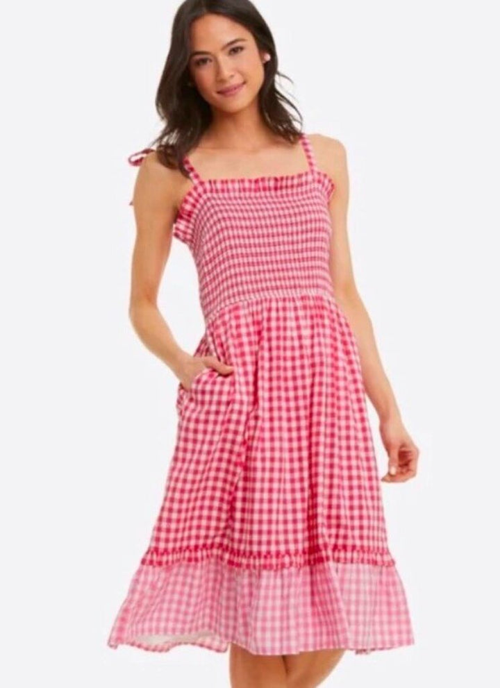 Draper James Taylor Pink Gingham Smocked Dress NWT - Size XL