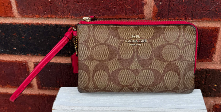 Coach Signature Coated Canvas Double Corner Zip Wristlet