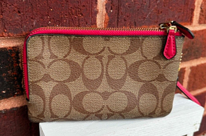 Coach Signature Coated Canvas Double Corner Zip Wristlet