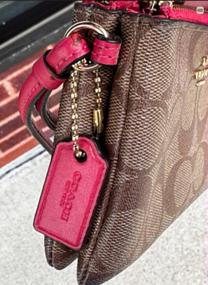 Coach Signature Coated Canvas Double Corner Zip Wristlet