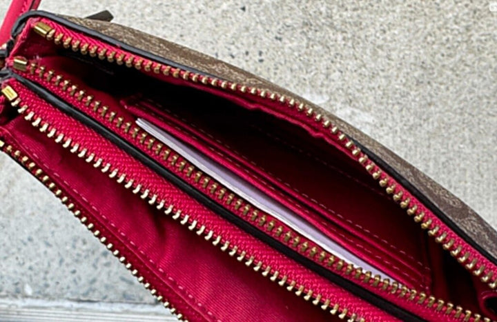 Coach Signature Coated Canvas Double Corner Zip Wristlet
