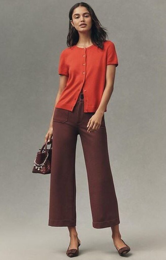 Maeve Brown The Collette Knit Crop Wide-Leg Trousers - Size 28