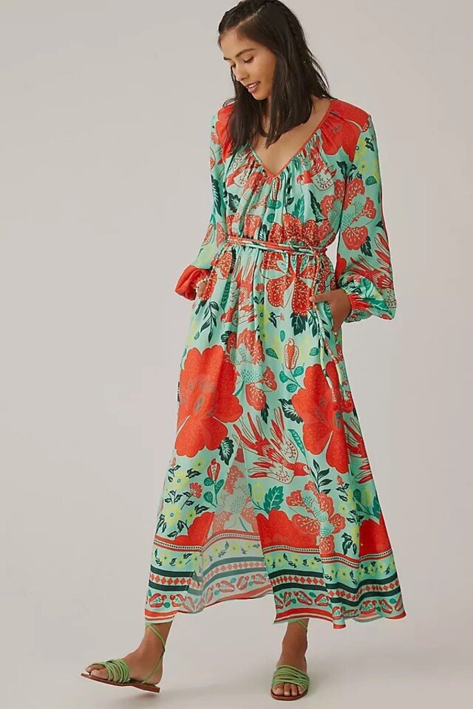 Farm Rio x Anthropologie Poppy Print Maxi Dress - Size Small