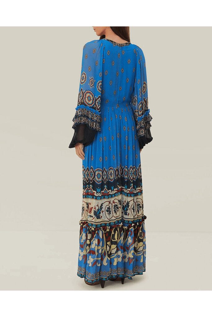 Farm Rio NWT Ainka Tiles Blue Maxi Dress - Size Small