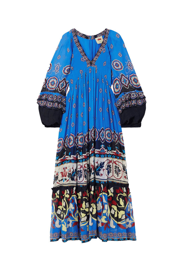 Farm Rio NWT Ainka Tiles Blue Maxi Dress - Size Small