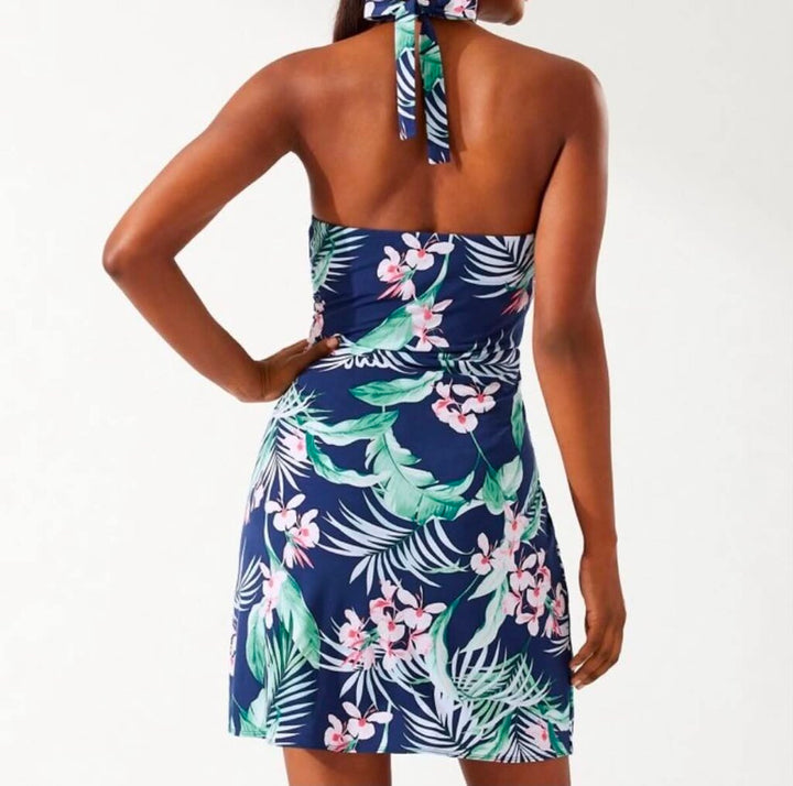 Tommy Bahama Sophia Palisade Palms Faux-Wrap Halter Dress - Size Small