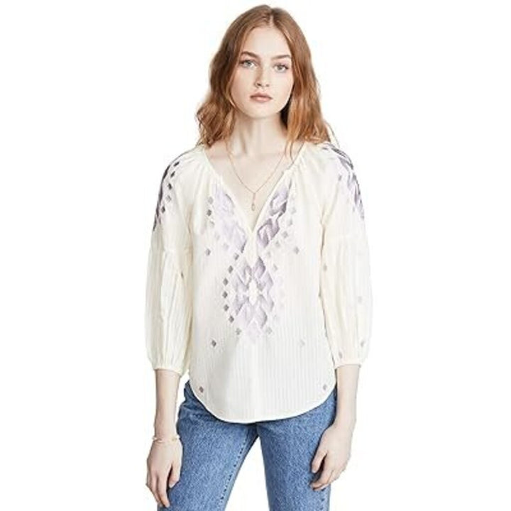 Velvet by Graham & Spencer Klara Embroidered Peasant Blouse- Size Small