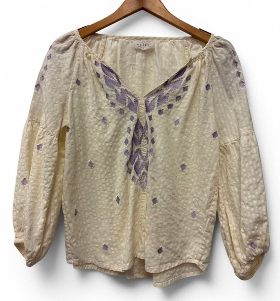 Velvet by Graham & Spencer Klara Embroidered Peasant Blouse- Size Small