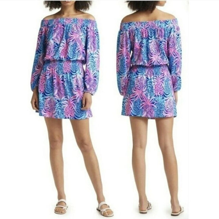 Lilly Pulitzer NWT Cyla Off The Shoulder Romper Dress In Tropic Down Low - Size XS