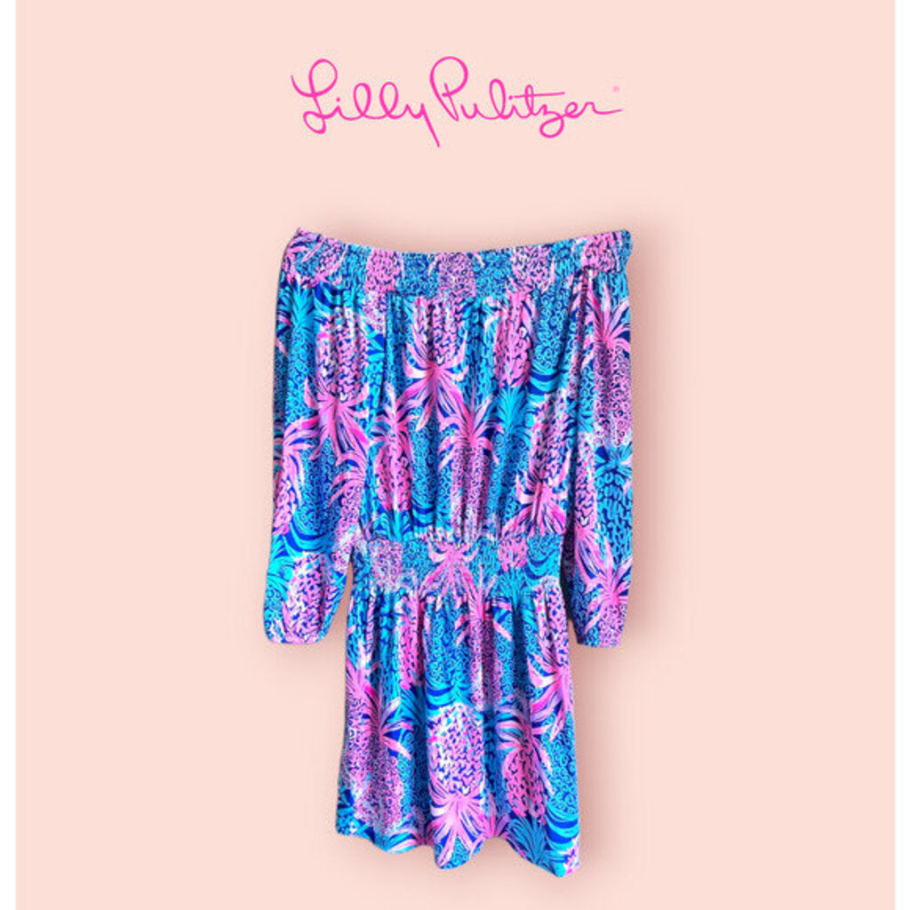 Lilly Pulitzer NWT Cyla Off The Shoulder Romper Dress In Tropic Down Low - Size XS