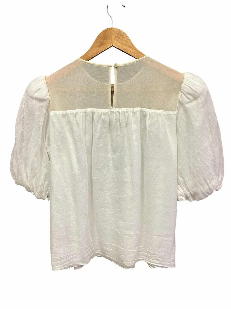 Frame Denim White Puff-Sleeve Top - Size Large