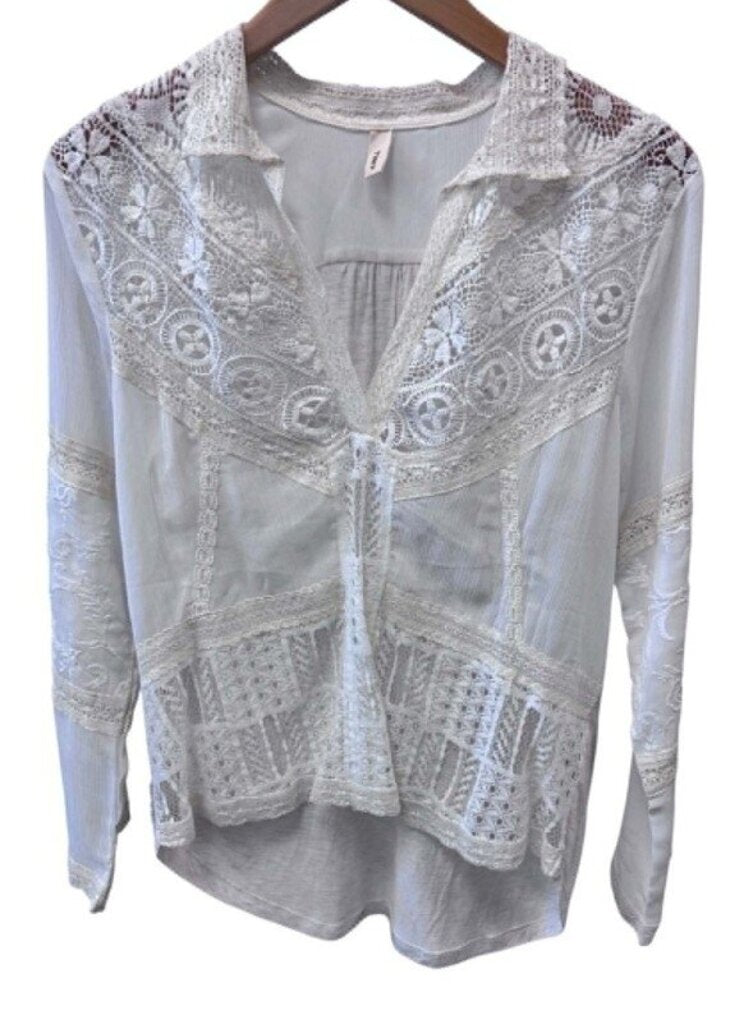 Tiny Long Sleeve Sheer Lace Top - Size Small